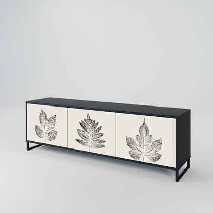 LEAFY STAMPS 3-Door TV Stand in Black Finish