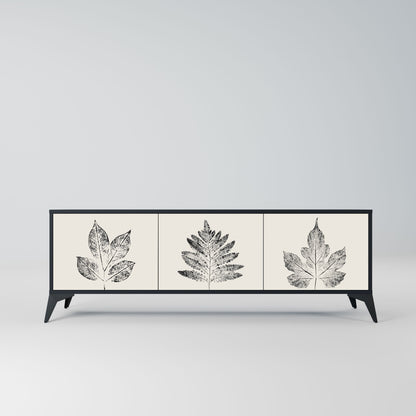LEAFY STAMPS 3-Door TV Stand in Black Finish