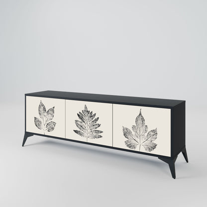 LEAFY STAMPS 3-Door TV Stand in Black Finish