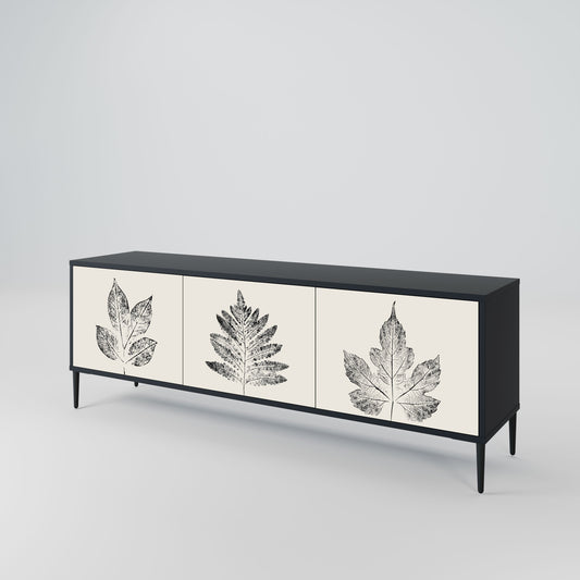 LEAFY STAMPS 3-Door TV Stand in Black Finish