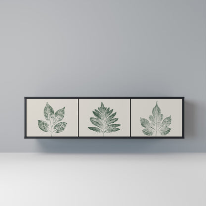 Porta TV a 3 ante GREEN LEAFY STAMPS con finitura nera