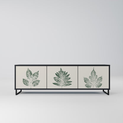 Porta TV a 3 ante GREEN LEAFY STAMPS con finitura nera