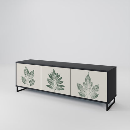 Porta TV a 3 ante GREEN LEAFY STAMPS con finitura nera