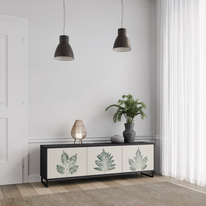 Porta TV a 3 ante GREEN LEAFY STAMPS con finitura nera