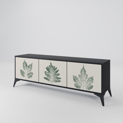Porta TV a 3 ante GREEN LEAFY STAMPS con finitura nera