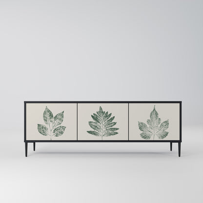 Porta TV a 3 ante GREEN LEAFY STAMPS con finitura nera