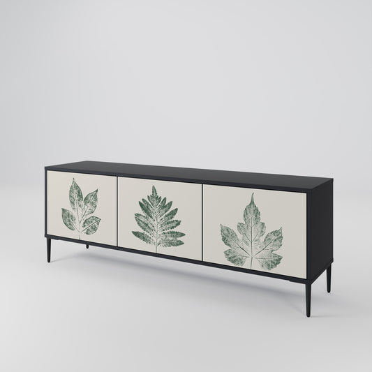 Porta TV a 3 ante GREEN LEAFY STAMPS con finitura nera