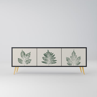 Porta TV a 3 ante GREEN LEAFY STAMPS con finitura nera