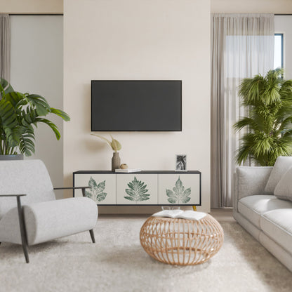 Porta TV a 3 ante GREEN LEAFY STAMPS con finitura nera