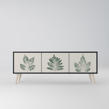 Porta TV a 3 ante GREEN LEAFY STAMPS con finitura nera