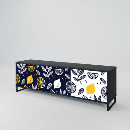 CITRUS BLACK AND WHITE 3-Door TV Stand in Black Finish