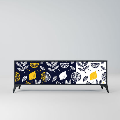 CITRUS BLACK AND WHITE 3-Door TV Stand in Black Finish