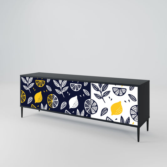 CITRUS BLACK AND WHITE 3-Door TV Stand in Black Finish