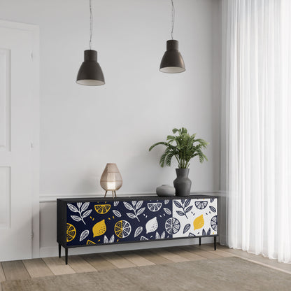 CITRUS BLACK AND WHITE 3-Door TV Stand in Black Finish