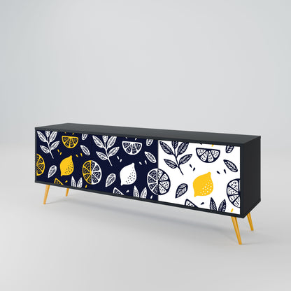 CITRUS BLACK AND WHITE 3-Door TV Stand in Black Finish