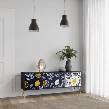 CITRUS BLACK AND WHITE 3-Door TV Stand in Black Finish