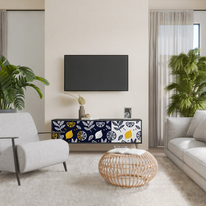 CITRUS BLACK AND WHITE 3-Door TV Stand in Black Finish