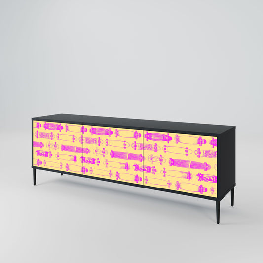 SKATEBOARD ARTISTRY 3-Door TV Stand in Black Finish