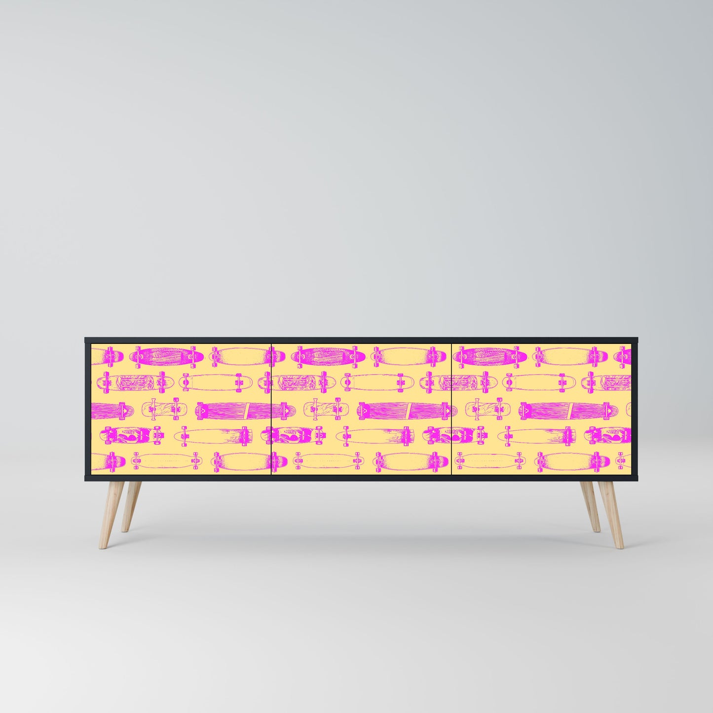SKATEBOARD ARTISTRY 3-Door TV Stand in Black Finish
