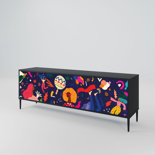 FESTIVE PLEASURES 3-Door TV Stand in Black Finish