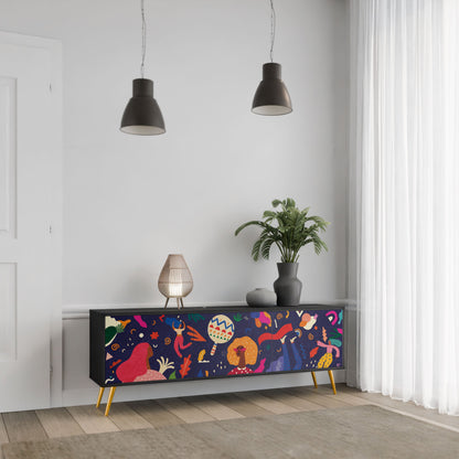 FESTIVE PLEASURES 3-Door TV Stand in Black Finish