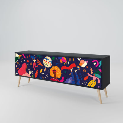 FESTIVE PLEASURES 3-Door TV Stand in Black Finish