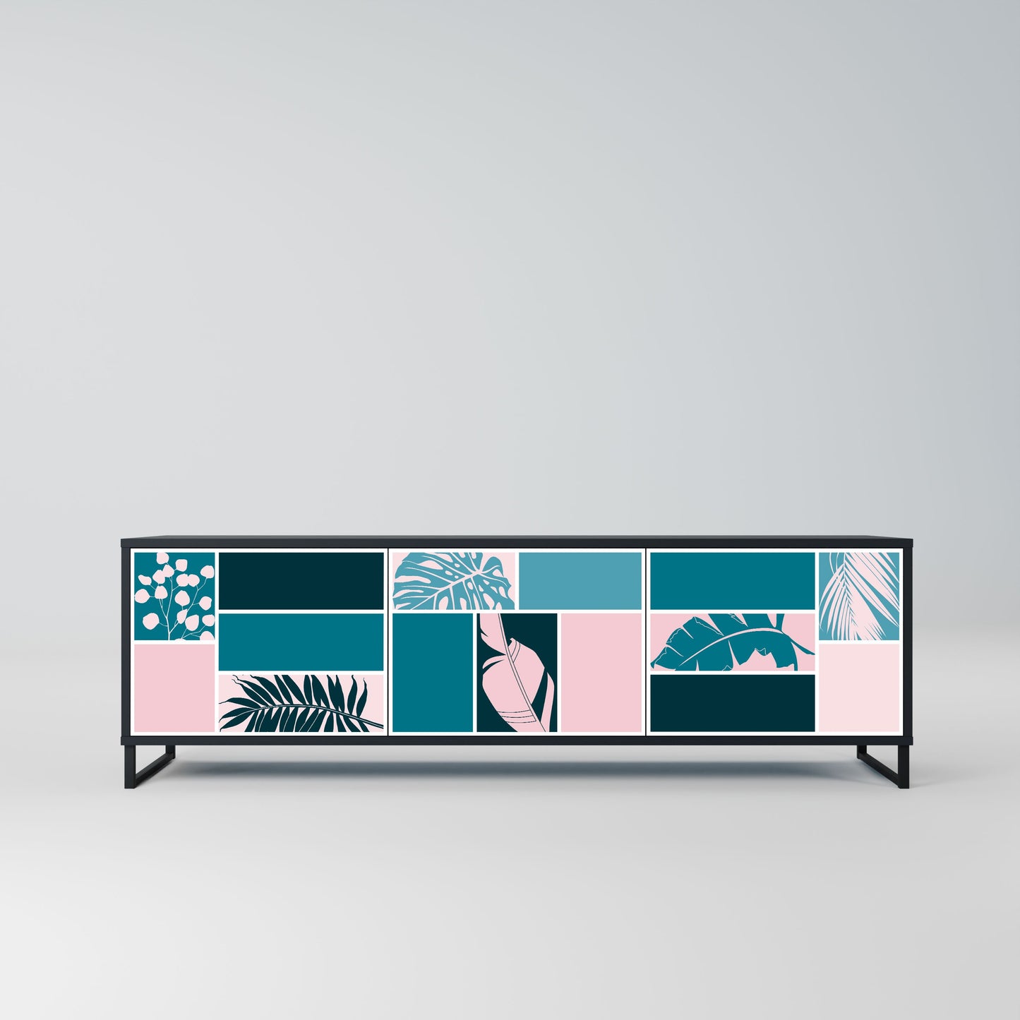 COMBINATION OF SHAPES 3-Door TV Stand in Black Finish