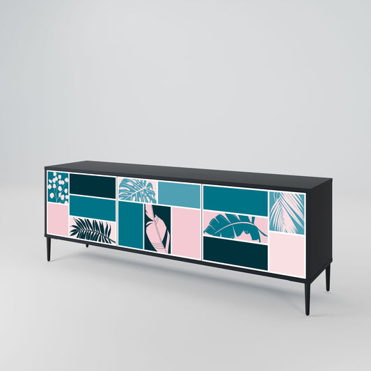 COMBINATION OF SHAPES 3-Door TV Stand in Black Finish