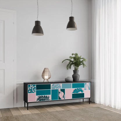 COMBINATION OF SHAPES 3-Door TV Stand in Black Finish