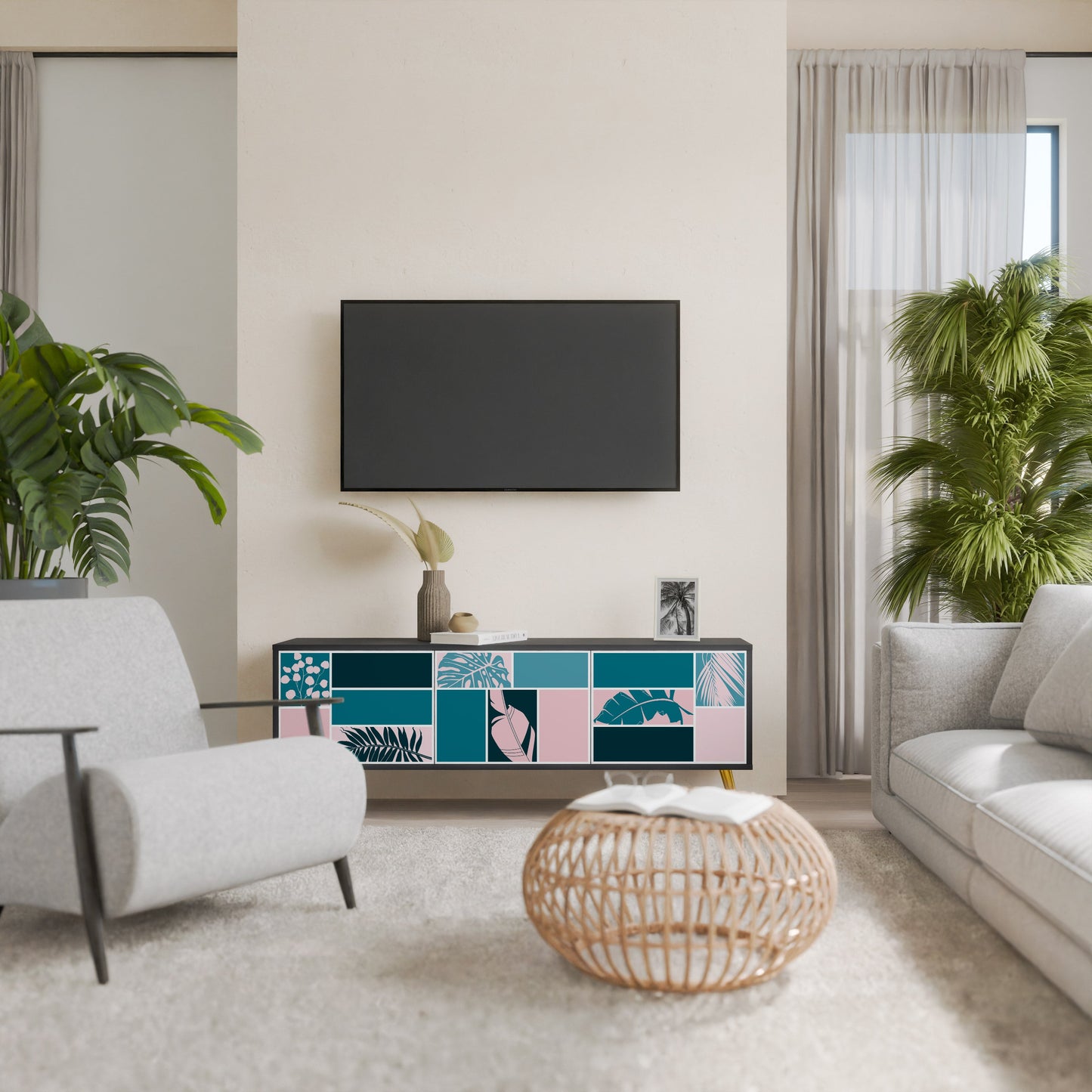 COMBINATION OF SHAPES 3-Door TV Stand in Black Finish