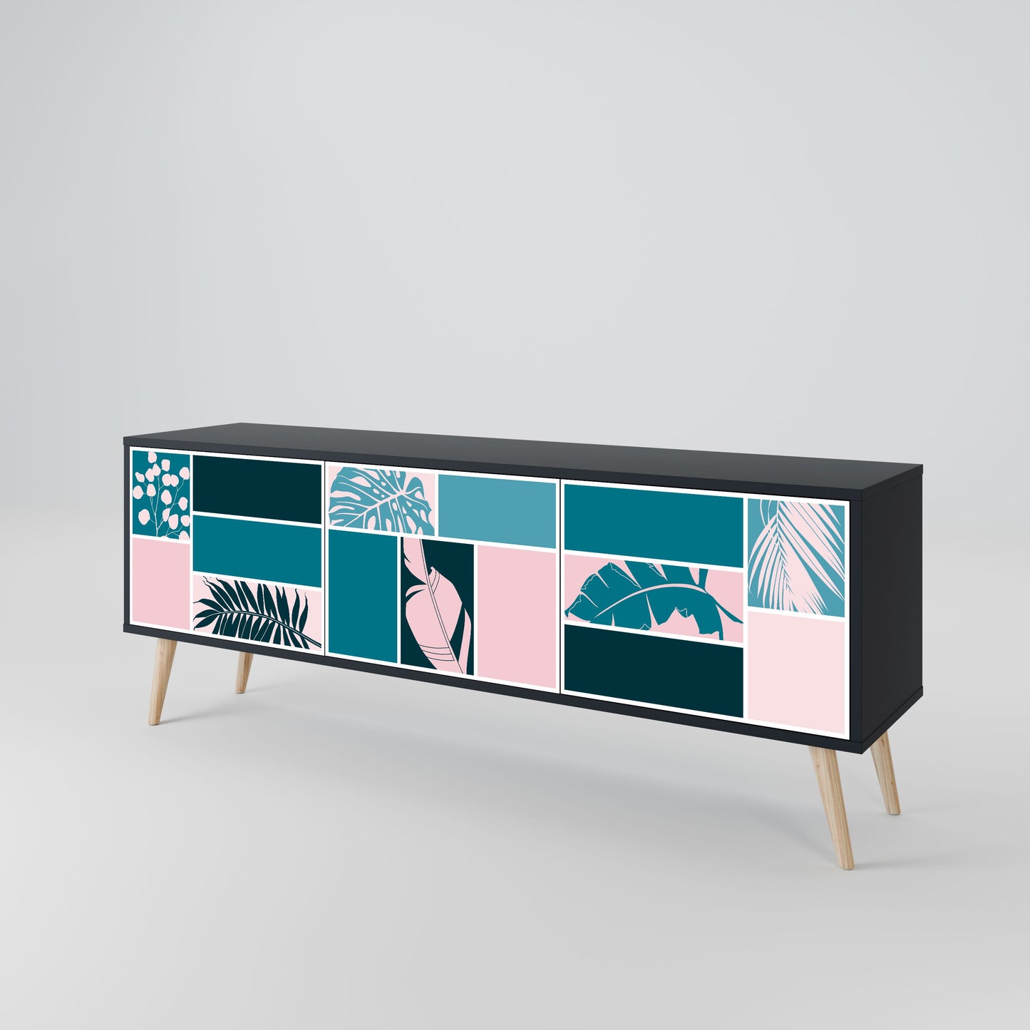 COMBINATION OF SHAPES 3-Door TV Stand in Black Finish