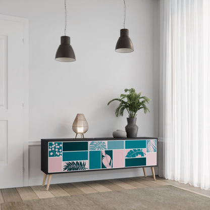 COMBINATION OF SHAPES 3-Door TV Stand in Black Finish