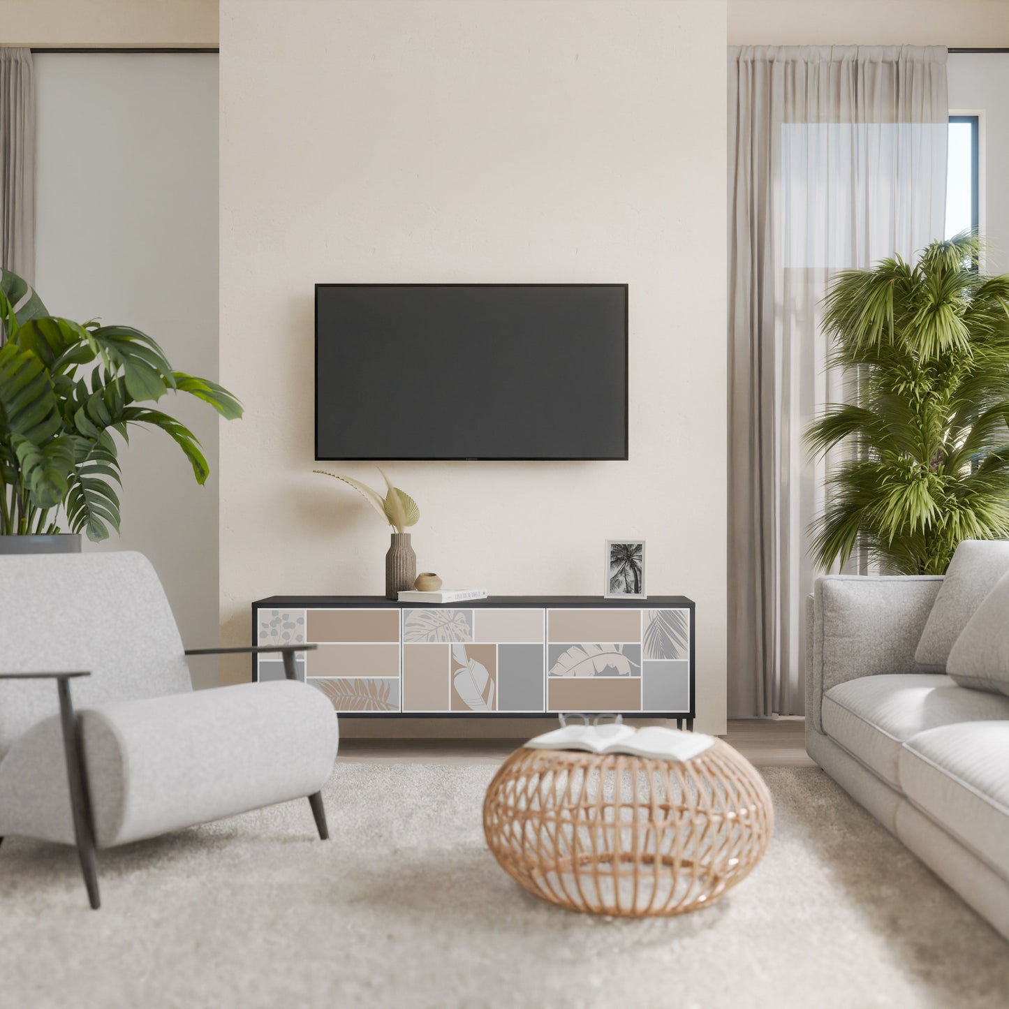 TROPICAL SHAPES Mobile TV a 3 ante in finitura nera