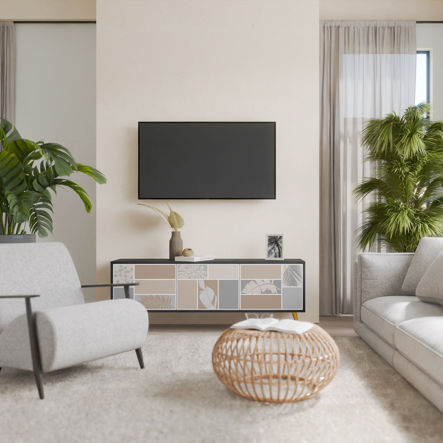 TROPICAL SHAPES Mobile TV a 3 ante in finitura nera