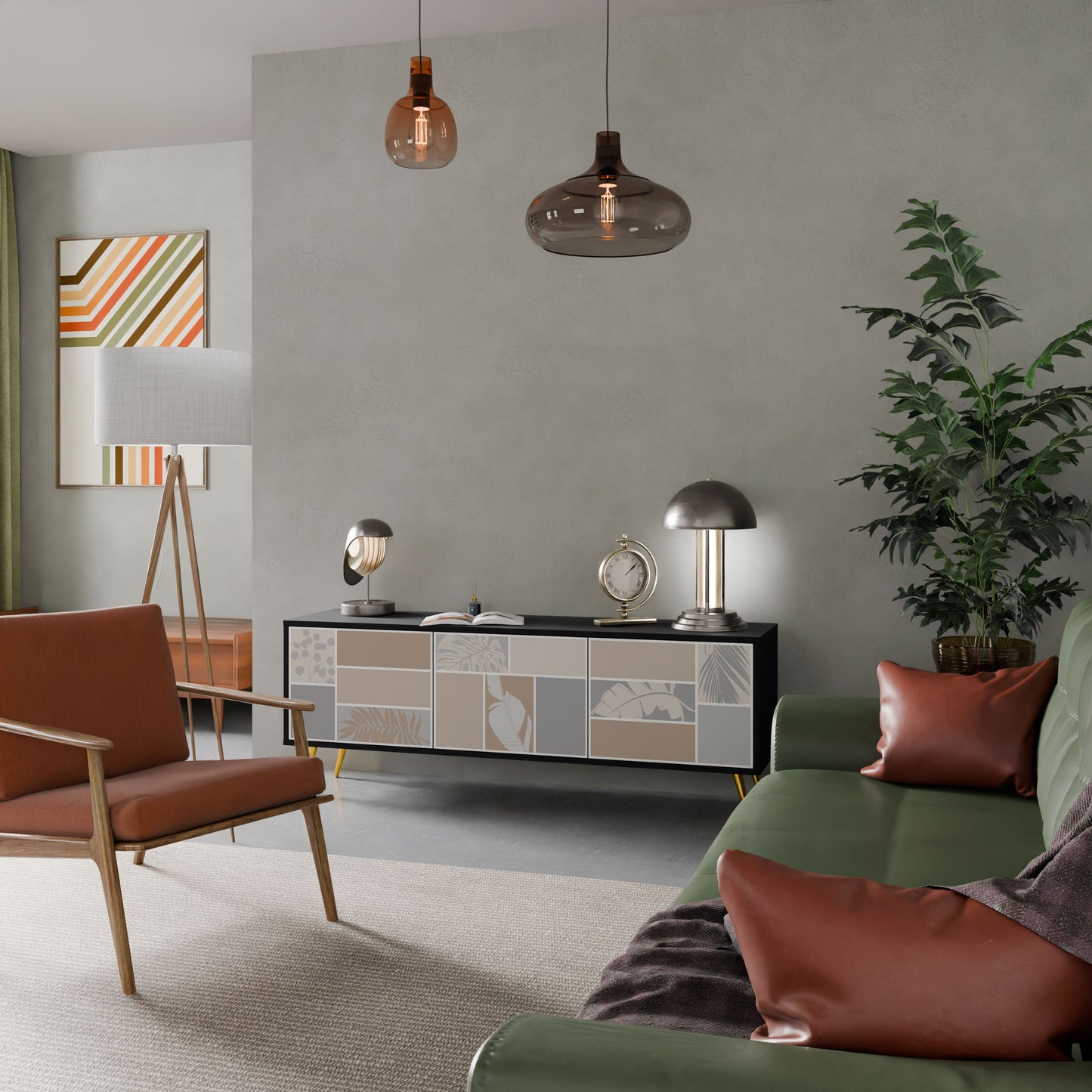 TROPICAL SHAPES Mobile TV a 3 ante in finitura nera