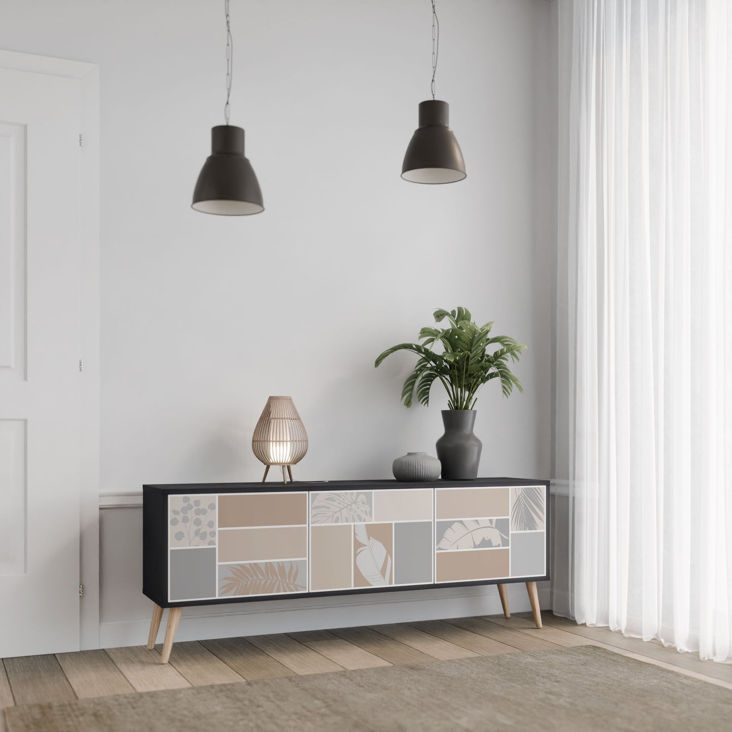 TROPICAL SHAPES Mobile TV a 3 ante in finitura nera