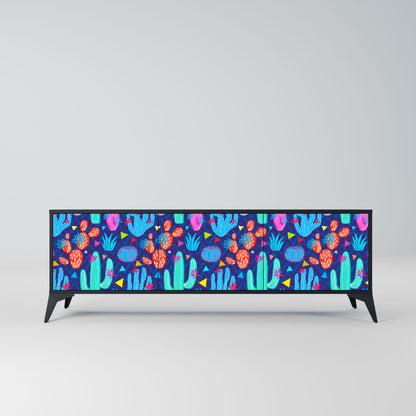 CACTUS VIBES 3-Door TV Stand in Black Finish