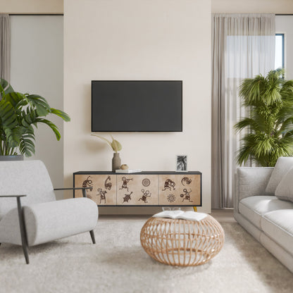 Mobile TV a 3 ante in stile africano con finitura nera