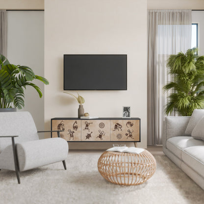 Mobile TV a 3 ante in stile africano con finitura nera