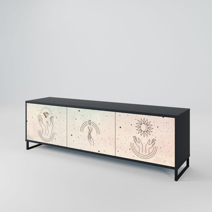 DELICATE BEAUTY 3-Door TV Stand in Black Finish