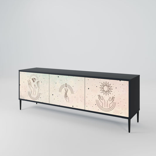 DELICATE BEAUTY 3-Door TV Stand in Black Finish