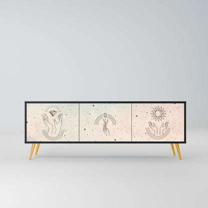 DELICATE BEAUTY 3-Door TV Stand in Black Finish