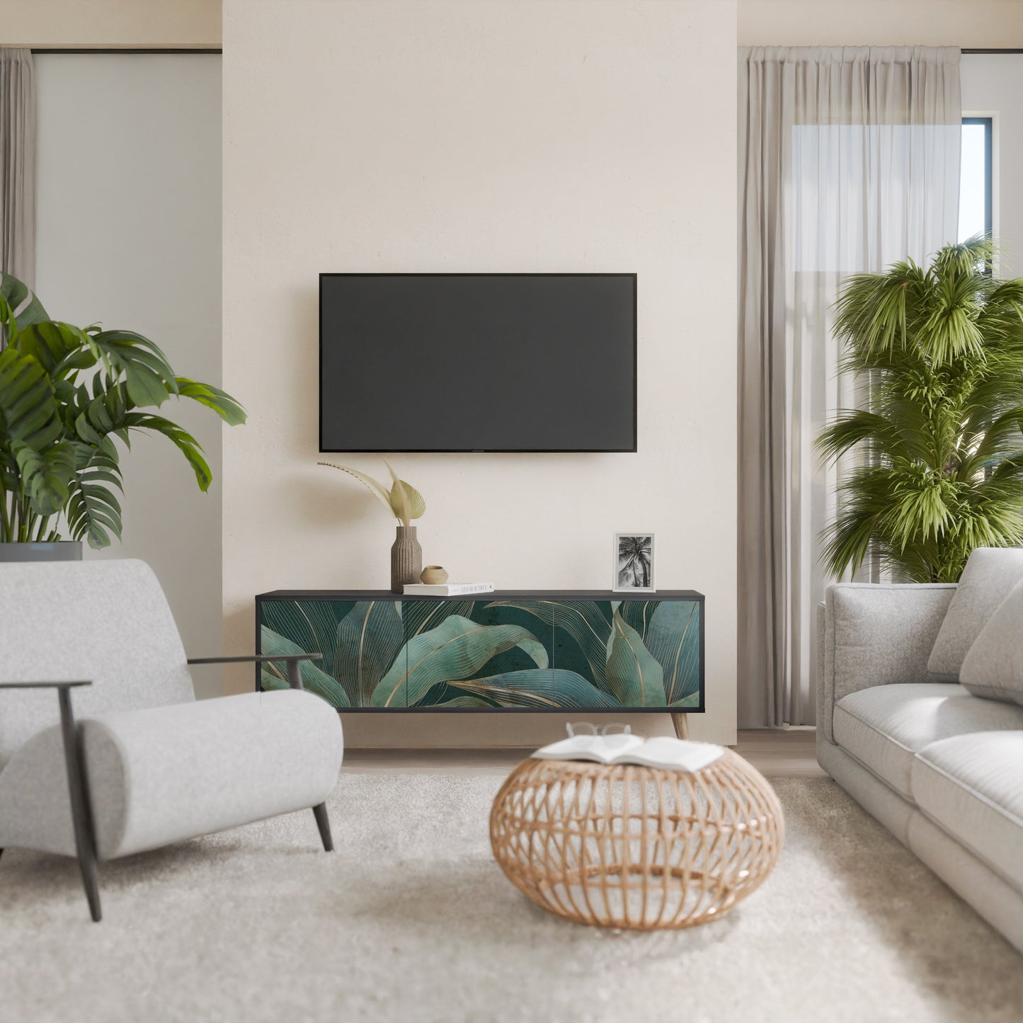 Mobile TV a 3 ante ROYAL GREEN in finitura nera