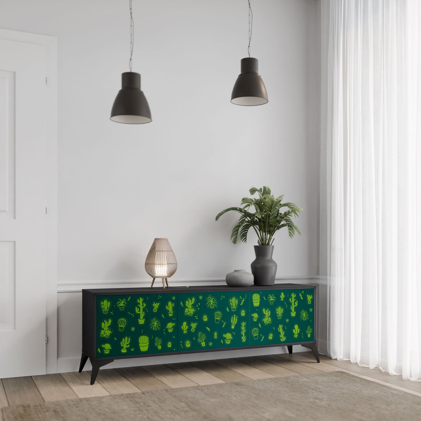 Mobile TV DESERT GREEN a 3 ante con finitura nera