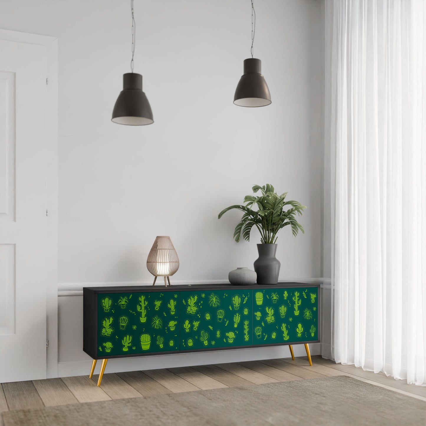 Mobile TV DESERT GREEN a 3 ante con finitura nera