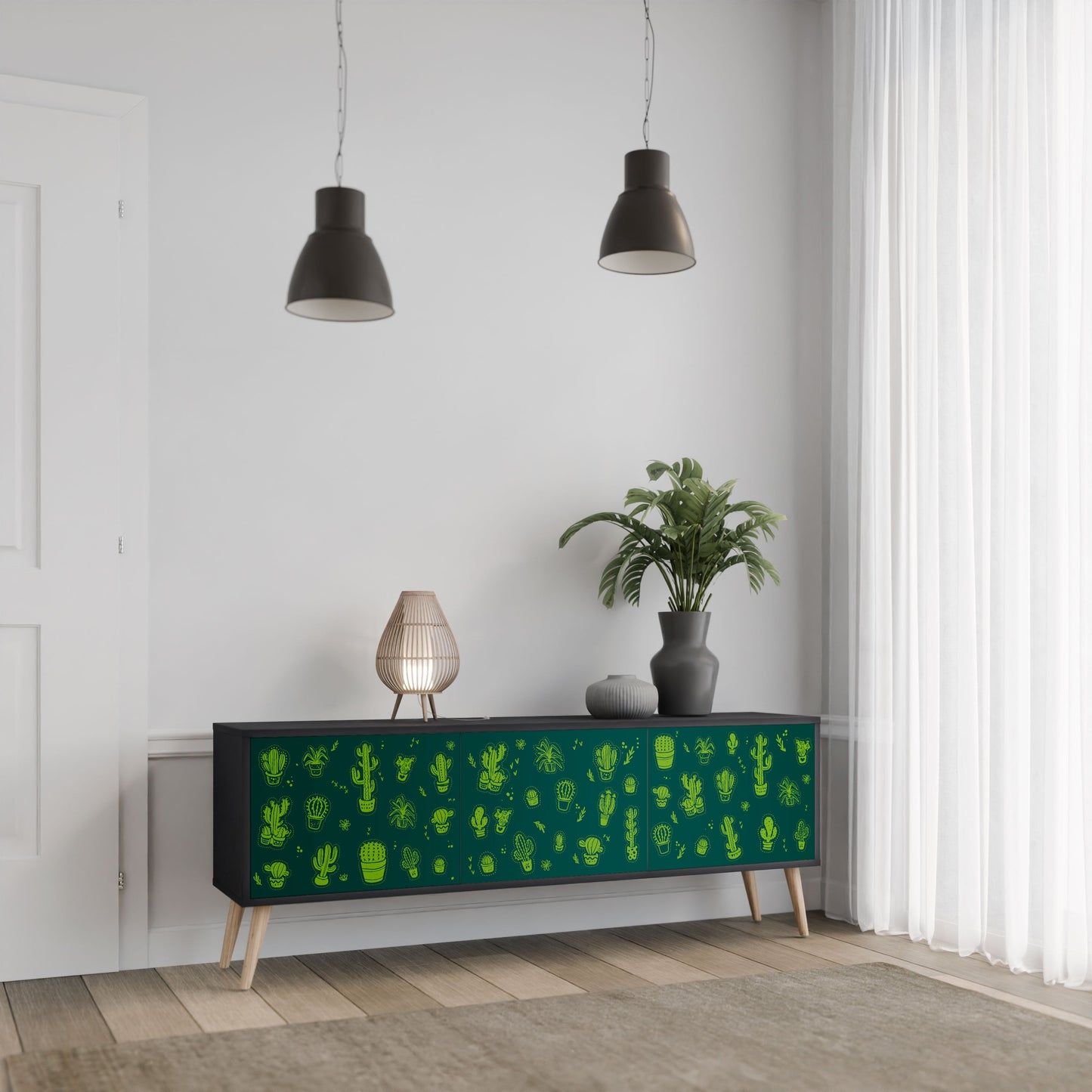 Mobile TV DESERT GREEN a 3 ante con finitura nera