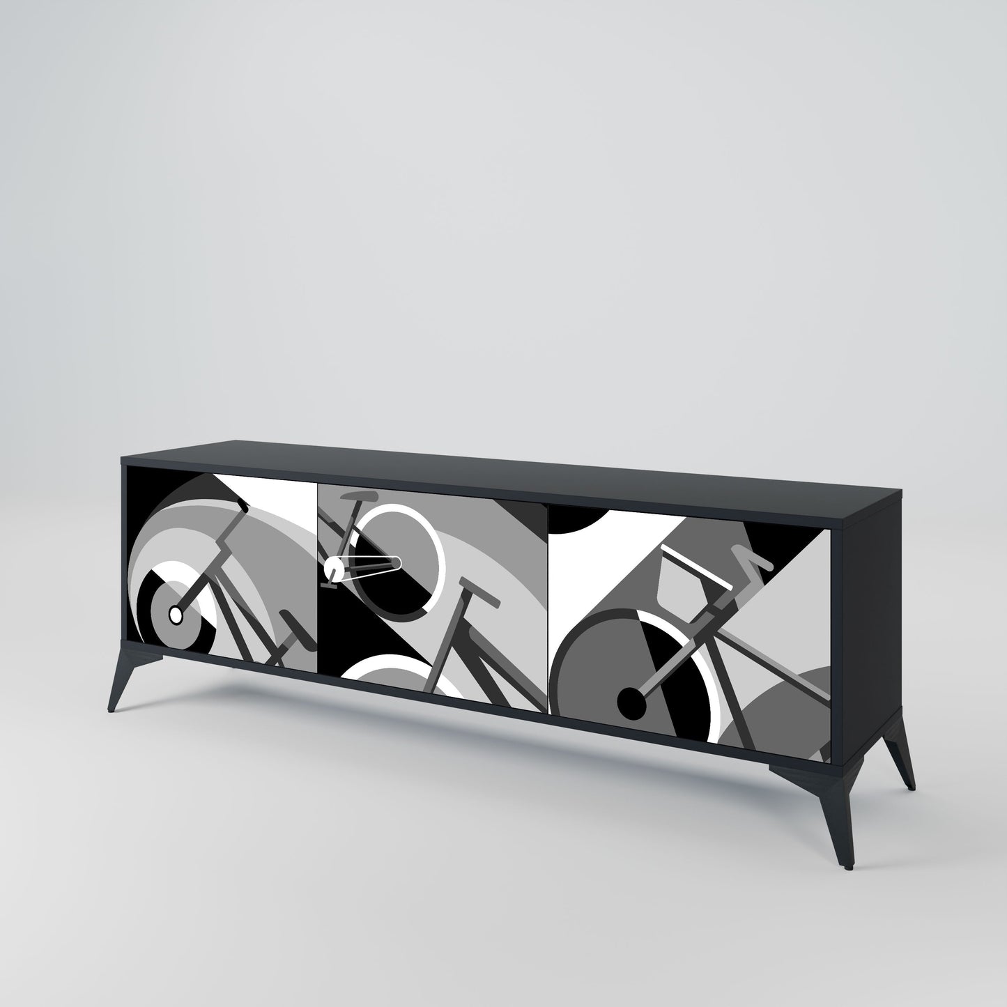 BIKE ENERGY 3-Door TV Stand in Black Finish