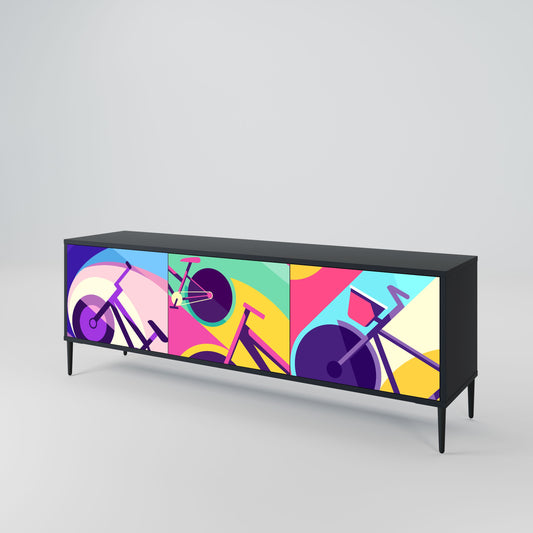 BIKE DREAMS 3-Door TV Stand in Black Finish