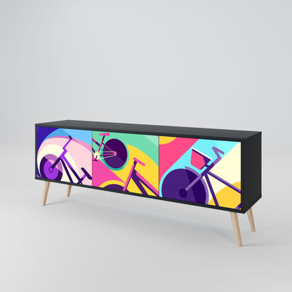 BIKE DREAMS 3-Door TV Stand in Black Finish