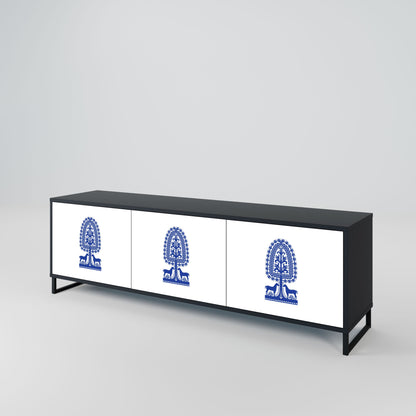 POLISH FOLK ART 3-Door TV Stand in Black Finish